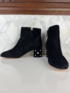 8 Kate Spade Taraji Pearl Ankle Boot Almond Toe Block Heel Side Zip Leather